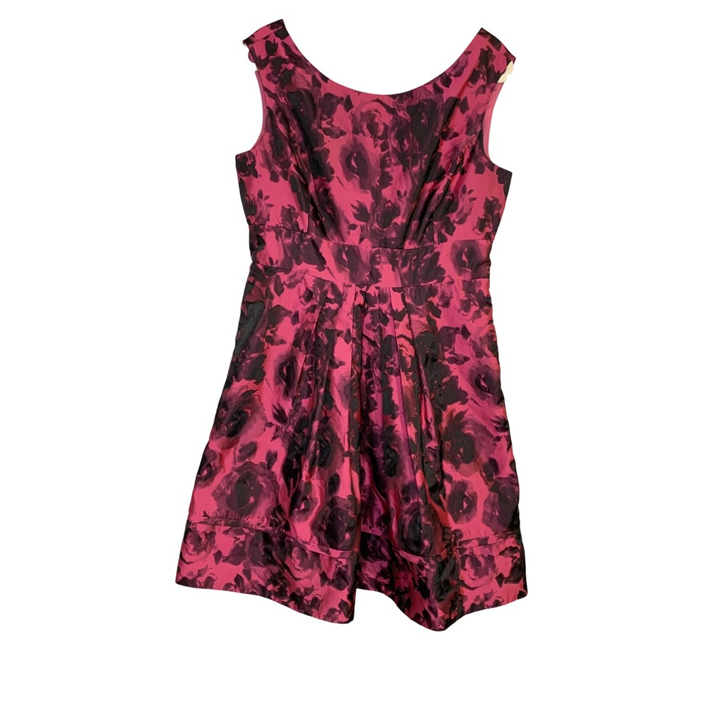 Eliza J Floral Fit and Flare Dress Pink Black‎ Sleeveless Party Cocktail Size 14